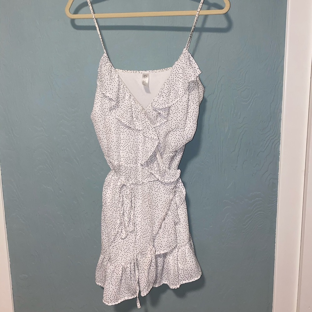 Polka dot ruffle wrap around dress!